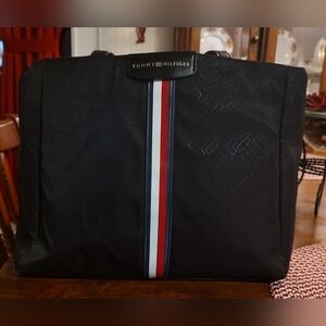 Tommy Hilfiger Black Laptop Bag with Red and White Stripe